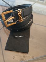 SAINT LAURENT ceinture en cuir noir et boucle dorée ✨