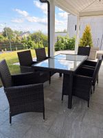 Gartentisch mit 6 Stühlen Rattanoptik Glasplatte guter Zu...
