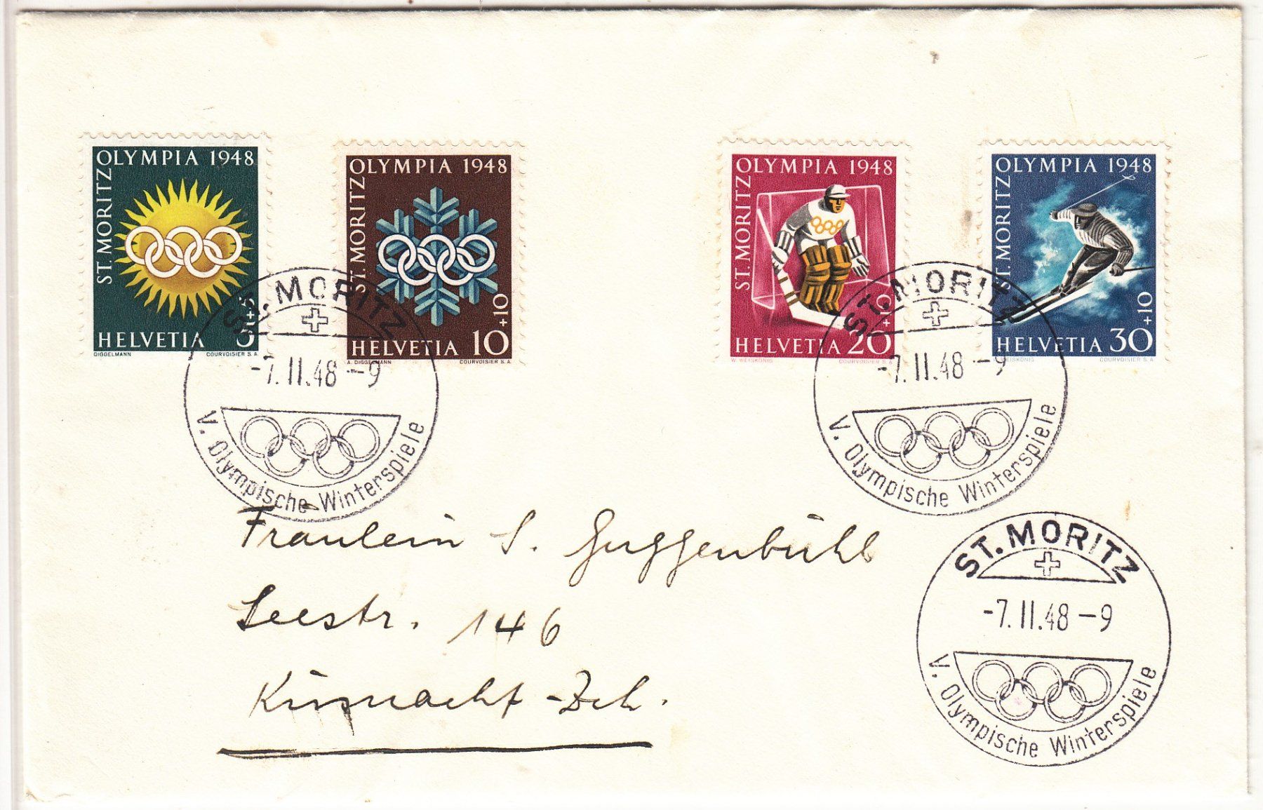 Tous les timbres: Brief Schweiz Mit Sondermarke St.Moritz 1948 – D'occasion à Herrliberg par Lfrifda