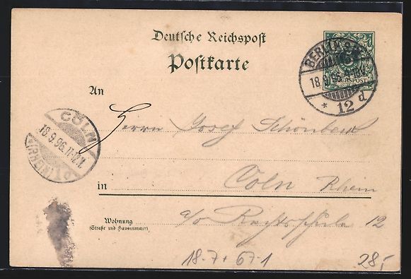 Cancelleria postale: Litho Berlin, Gewerbe-Ausstellung 1896,  – Usato da Berlin venduto da bartko-reher 1