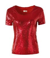 neues Pailletten-Kurzarm-Shirt rot, Grösse M