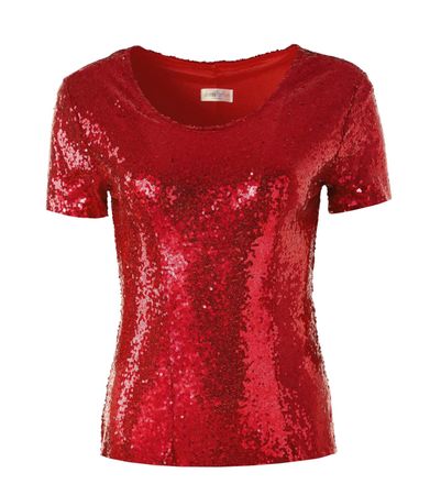 neues Pailletten-Kurzarm-Shirt rot, Grösse L