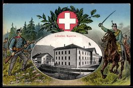 Passepartout-AK Liestal, Kaserne, Passepartout mit Soldaten 
