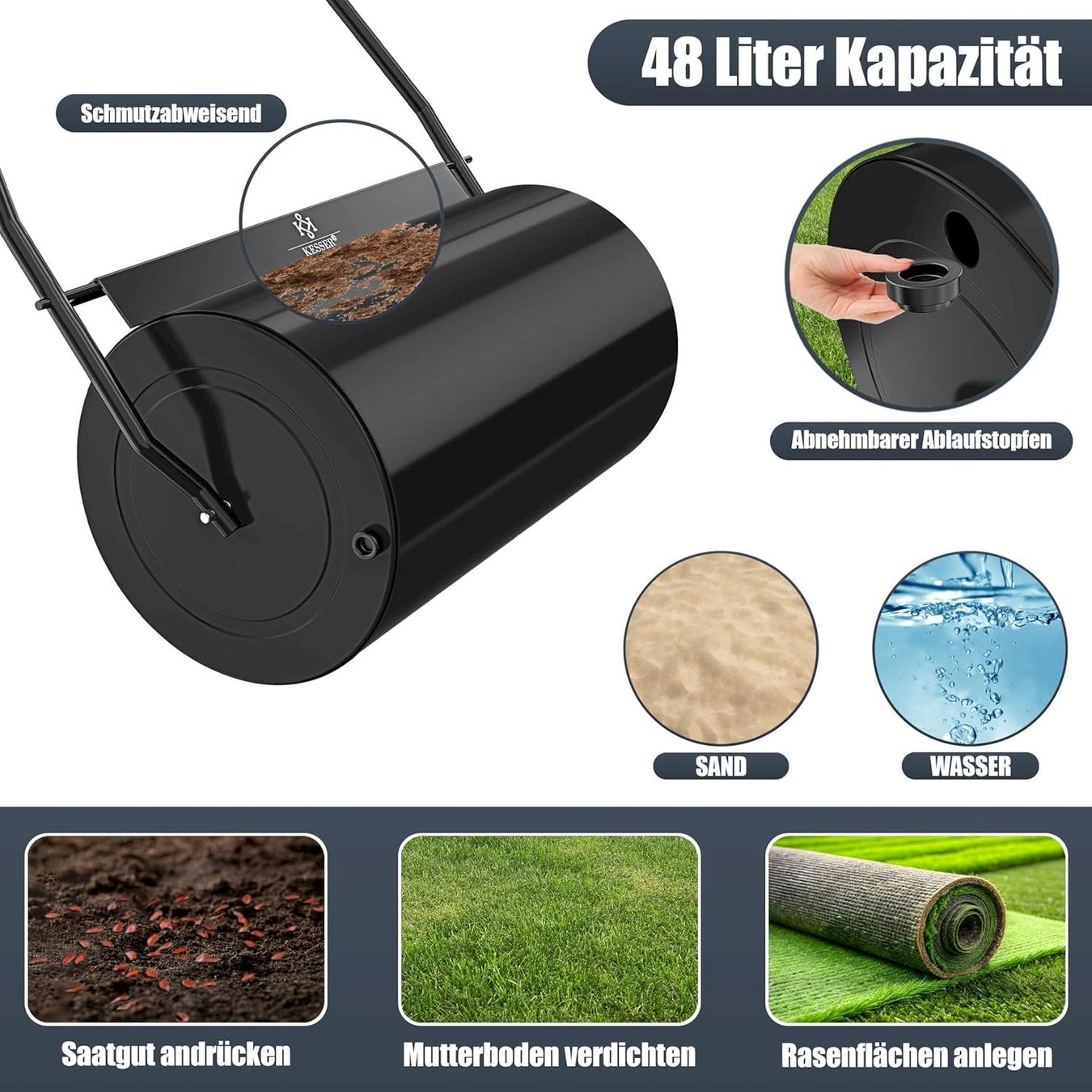 Attrezzi per la lavorazione del suolo: KESSER Rasenwalze 48l 60cm schwarz – Nuovo e nell'imballaggio originale da Bottighofen venduto da zaap 3