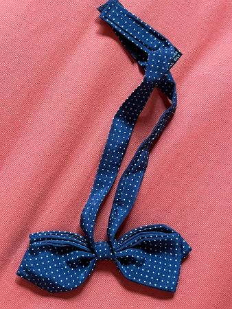 🎩 Papillon Soie de Côme Vintage – Bleu à Pois – Neuf