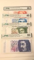 4 Schweiz Banknoten PMG zertifiziert 10 bis 100 Franken