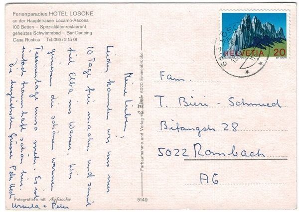 Cartoline postali: Losone, giardino Hotel Losone – Usato da Frauenfeld venduto da POML 1