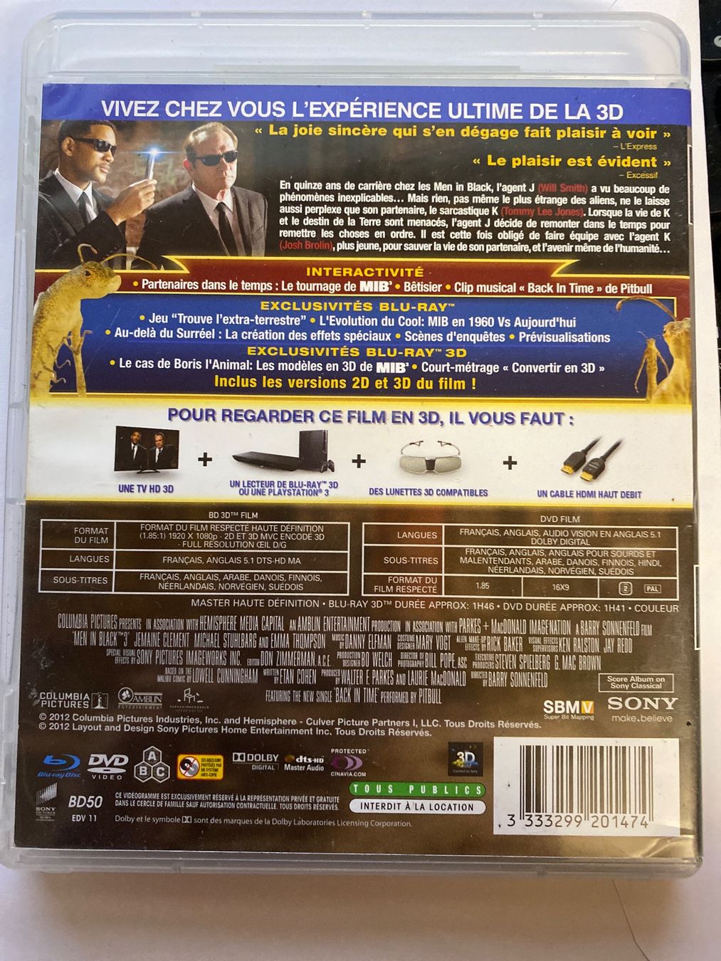 Tous les DVDs: Men in Black 3 - bluray - 3d - dvd – D'occasion à Le Brassus par cinema13 1