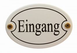 Emailleschild-oval-weiss-EINGANG