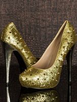 Glitter Gold Pumps mit Stachelnieten, Absatz 14cm, Grösse 41