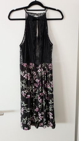 Abito estivo nero con pizzo e fiori, taglia 44, nuovo