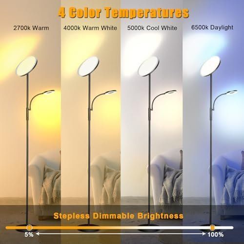 Lampade: LED Stehlampe dimmbar Deckenfluter mit Leselampe – Nuovo e nell'imballaggio originale da Hundwil venduto da Stallone5 2