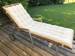Teak Sonnen Liege Deck Chair mit Rädern Auflage GRATIS dazu