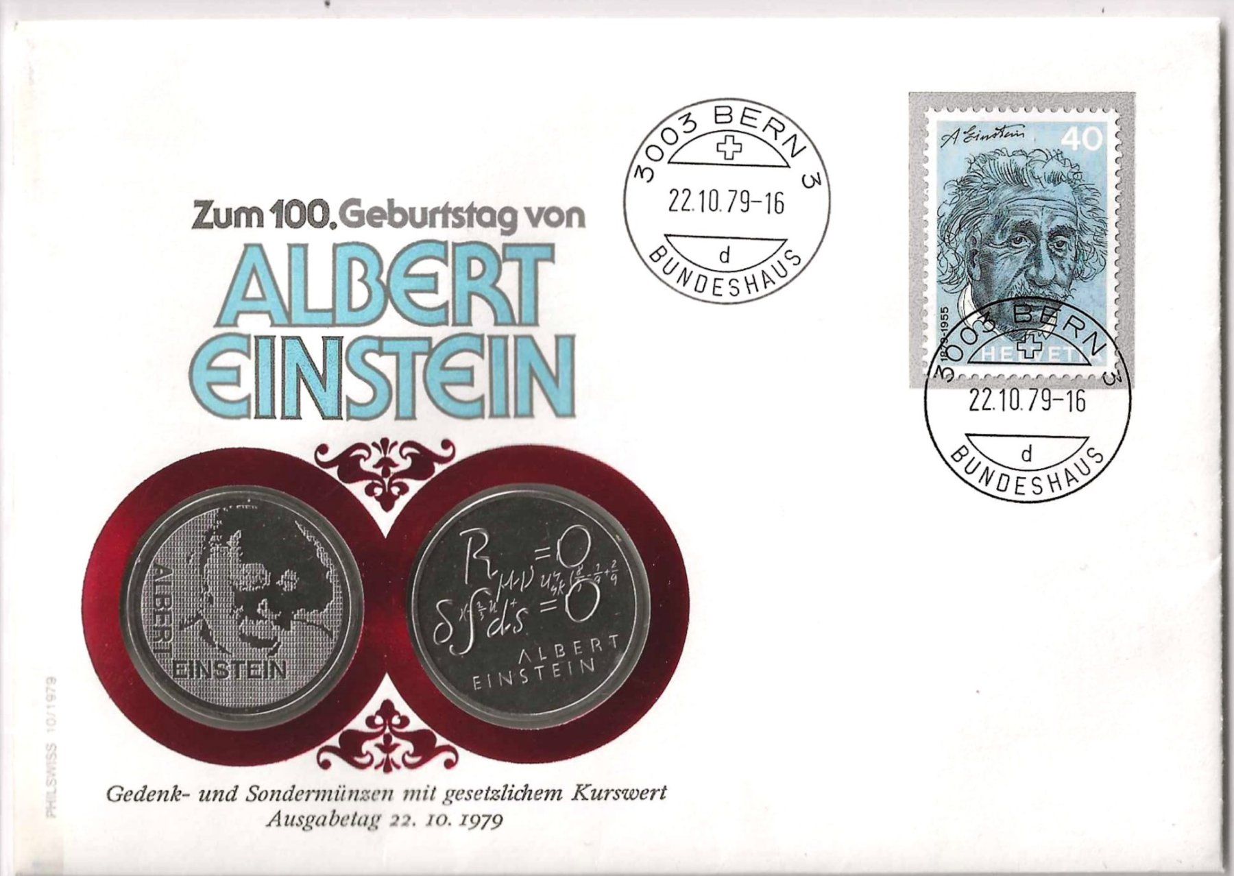 Alle Münzen: Münzbrief 100.Geb.Albert Einstein 1979 – Gebraucht aus Zürich von Philacat11
