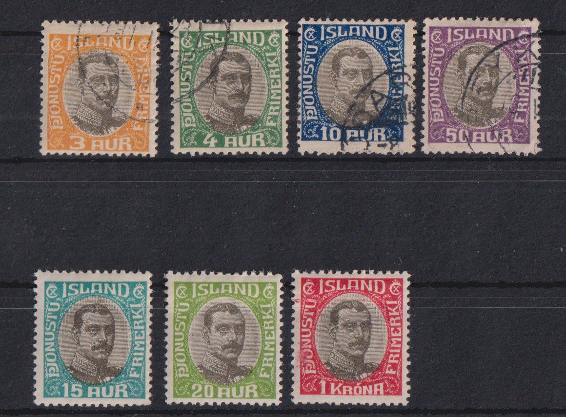 Alle Briefmarken: Island 1920: 7 Werte Dienstmarken – Gebraucht aus Eschlikon TG von PhilCon