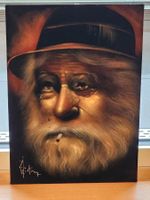Unikat: Samtmalerei Portrait-Bild eines alten Mannes