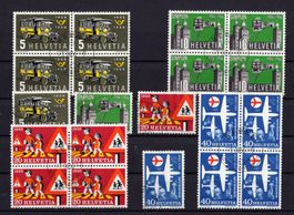 R1520  /  Suisse 1956 en blocs de 4 obl.1er jour