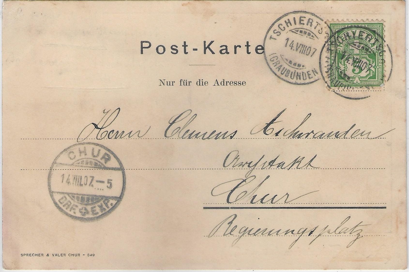 Ansichtskarten: Gruss aus Tschiertschen - Pension Alphorn – Gebraucht aus Ettingen von Kartenplanet 1