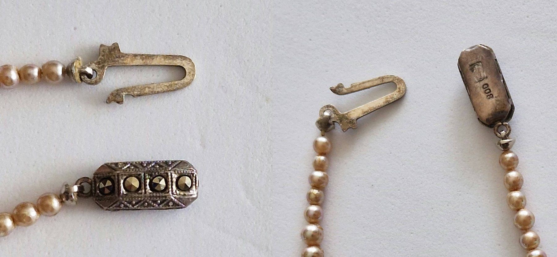 Ketten: Verschluss Silber mit Markasit /Kette unechte Perlen Vintage – Gebraucht aus Zürich von silver-team