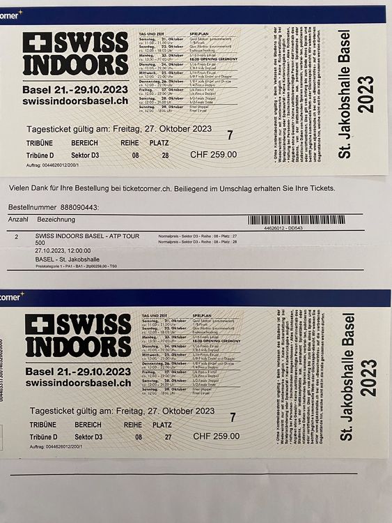 Swiss Indoors 2x Tickets Viertelfinal 1/4 Final Kaufen auf Ricardo