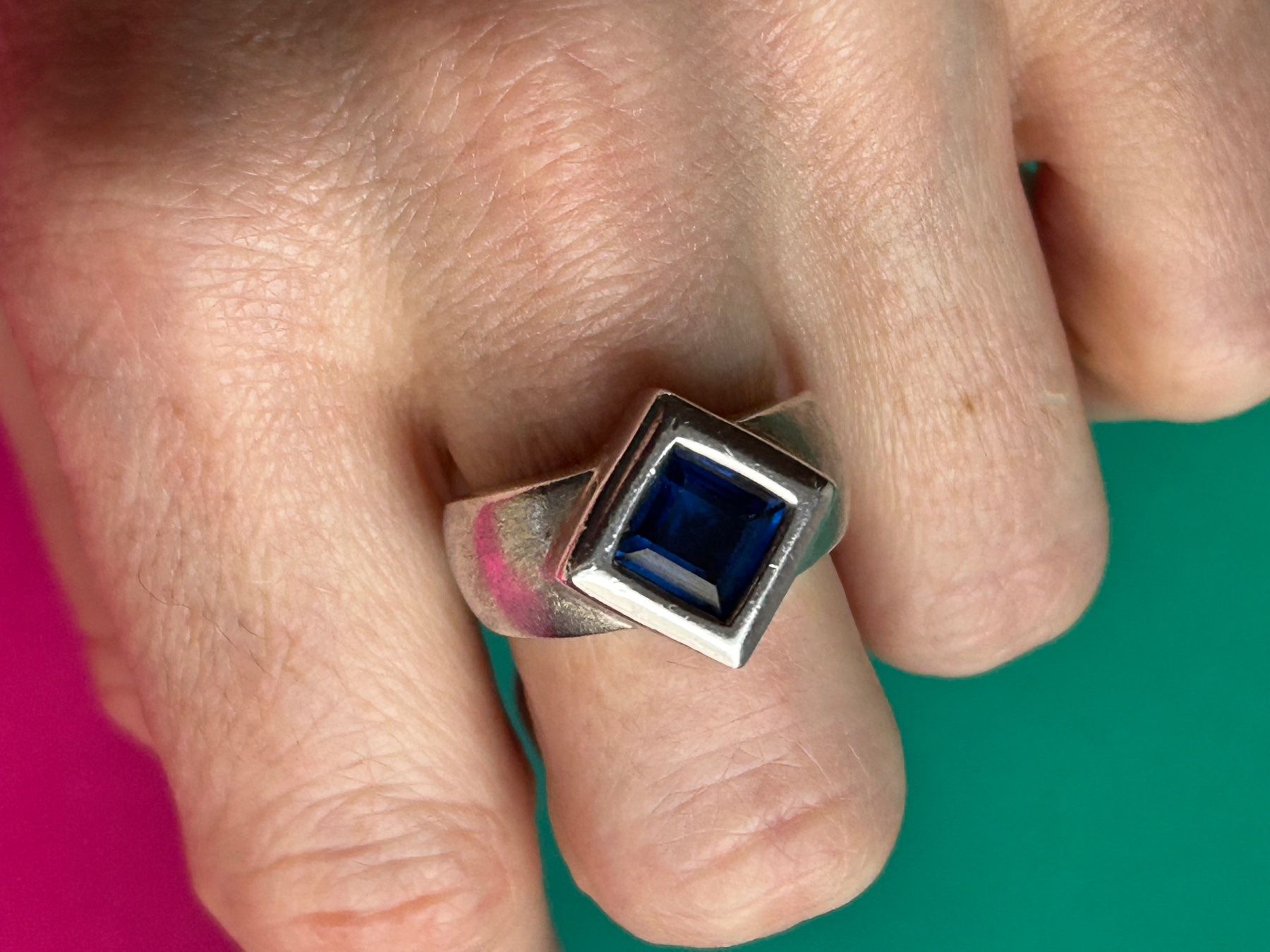 Anelli: Silberring Blau im Quadrat (56) – Usato da Laufen venduto da Bellebellezza 2