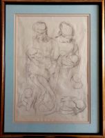 Esquisse ancienne JCW, mère et enfant, dessin original