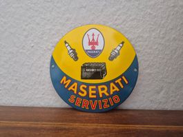 Emailschild Maserati Moto Werkstatt Service Emaille Schild