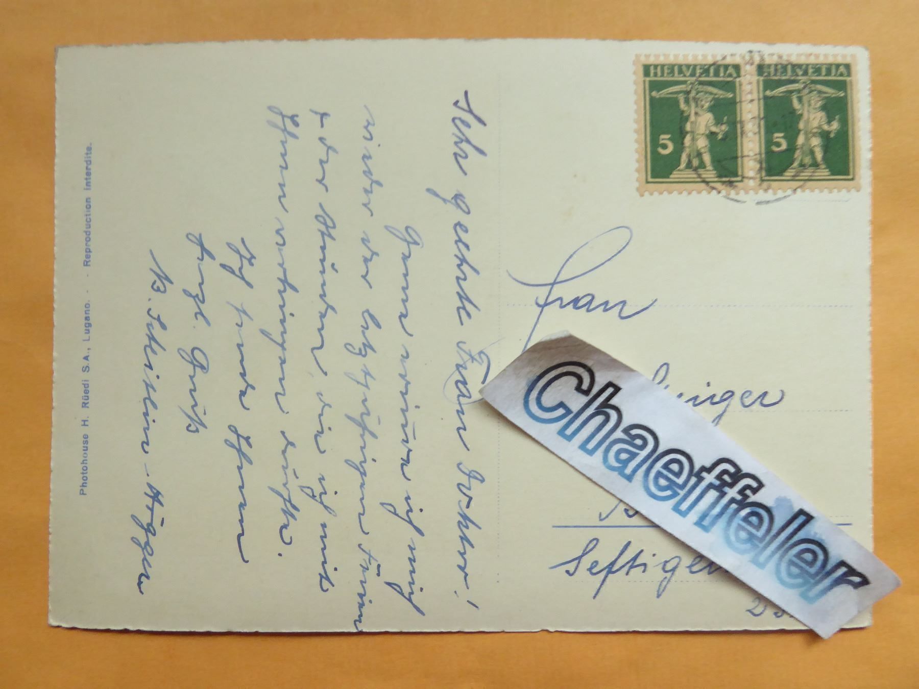 Cartoline postali: 1933 Hotel Gerber, Lugano - Paradiso – Usato da Zürich venduto da Chaeffeler 1