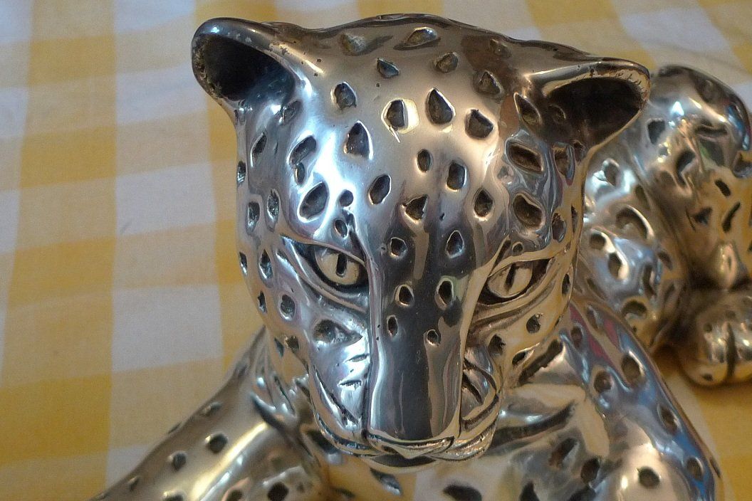 Statuette: Leopard Reclining (Silver Plated D`Argenta – Usato da Bern venduto da bn1640 1