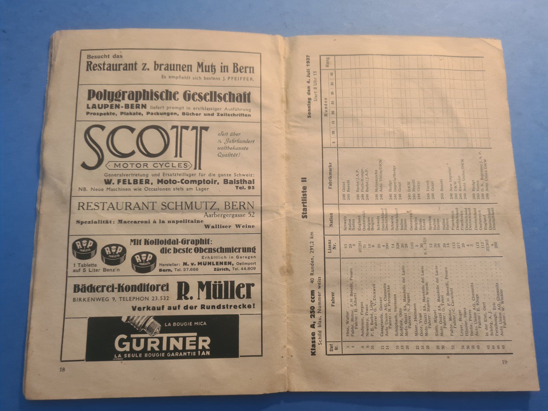 Motosacoche Documenti: 1937 BERN GROSSER PREIS OFFIZIELLES PROGRAMM VINTAGE – Difettoso da Bellevue venduto da BURGOLMANIA 6