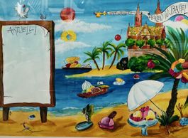 Original Däge Aquarell "Ferien in Basel", gerahmt!