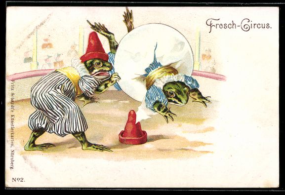 Cartes postales: Frosch-Circus, Frosch springt durch eine – D'occasion à Berlin par bartko-reher