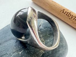 Silberring 800+MP & schwarzem Onyx Cabochon- Vintage Design