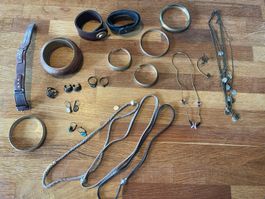 Modeschmuck Konvolut Ketten Ringe Armbänder (Leder) gebrauch