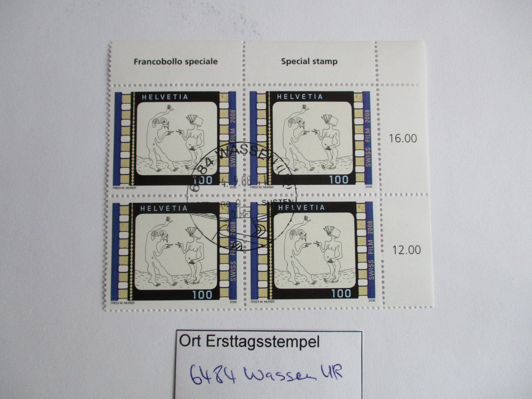 Alle Briefmarken: Viererblock mit Ort Ersttagsstempel 6484 Wassen – Gebraucht aus Langnau b. Reiden von Aktuell88