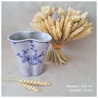 Vase, poterie ancienne, fleurs bleues, estampillée