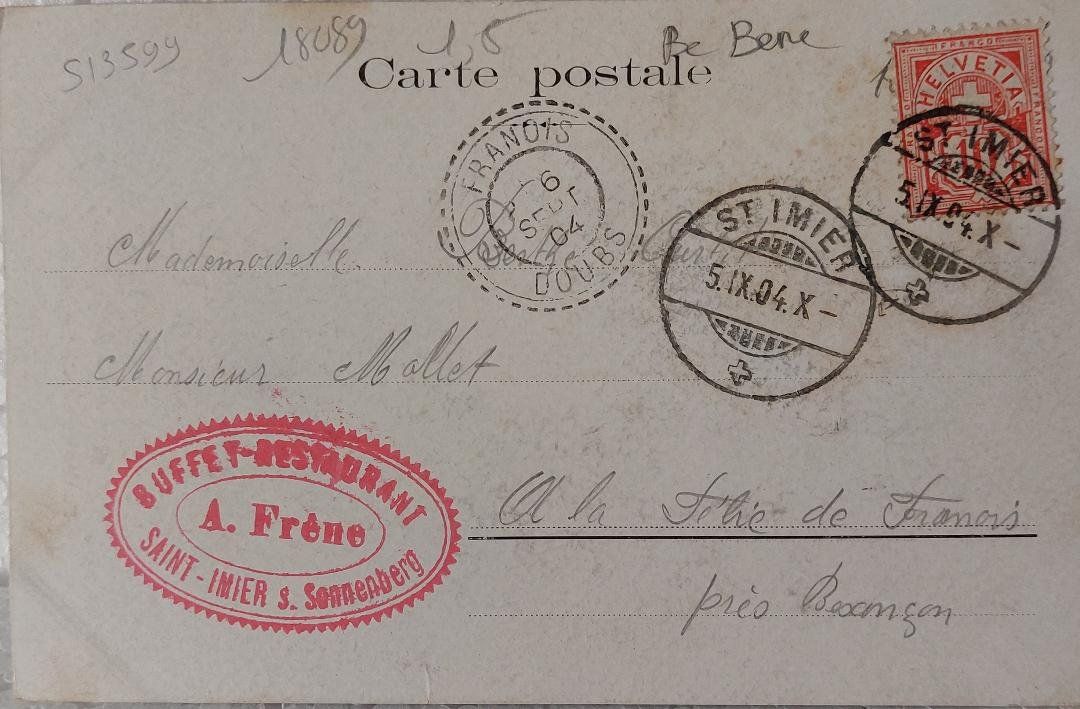 Ansichtskarten: St-IMIER - MONT-SOLEIL - SONNENBERG  - Funiculaire - 1904 – Gebraucht aus Delémont von Domdom1 1