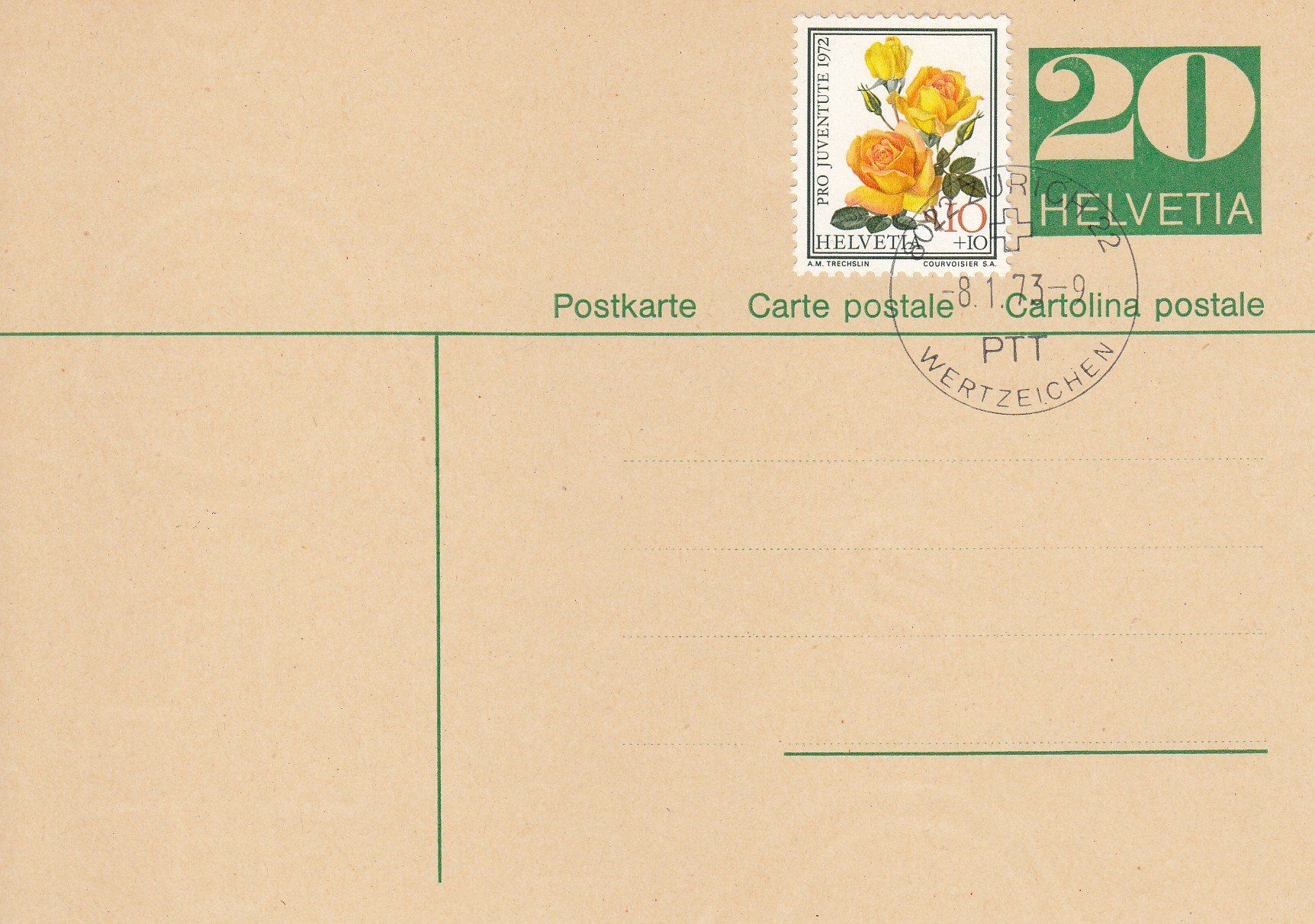 Alle Briefmarken: 1973 Postkarte mit Pro Juventute Marke 1972 – Gebraucht aus Spreitenbach von Mustang_1105