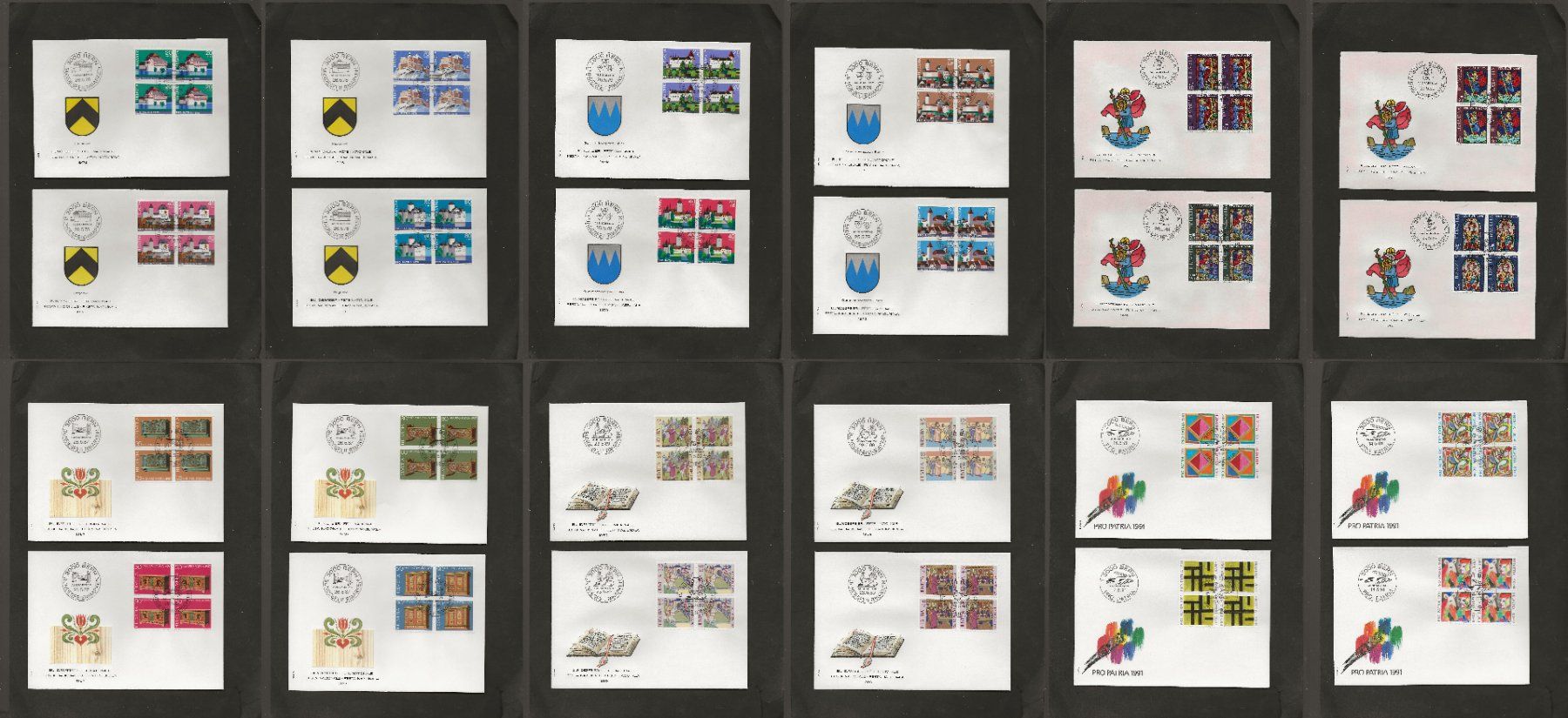 Tutti i francobolli: Schweiz Pro Patria FDC 6 Viererblock Serien – Usato da Au ZH venduto da xelagreb01