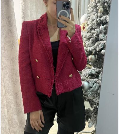 Zara Blazer Pink Grösse M Boucle Tweed