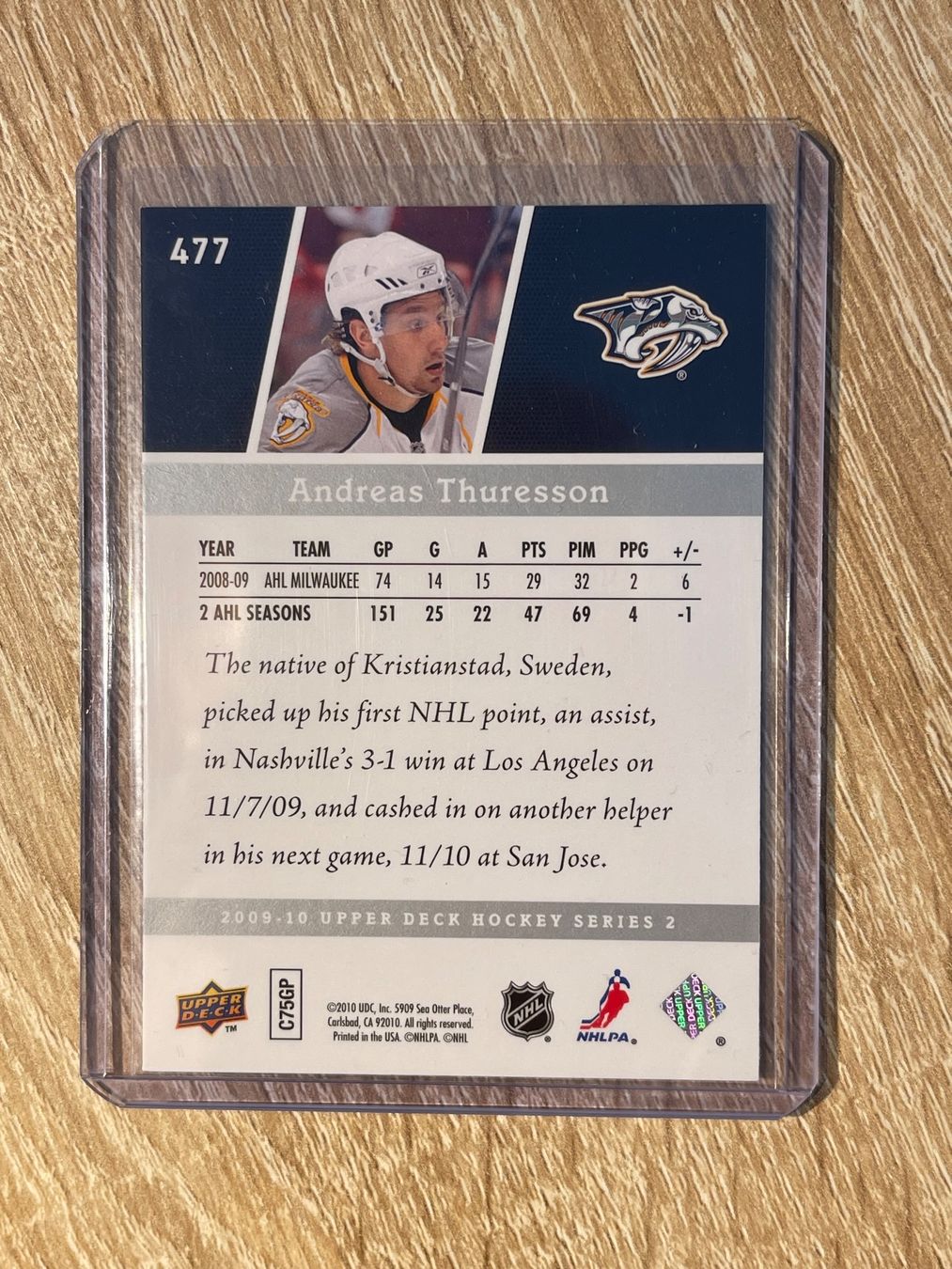 NHL Carte collezionabili: Upper Deck Young Guns Andreas Thuresson Nashville Predators – Usato da Thun venduto da Suomitiger 1