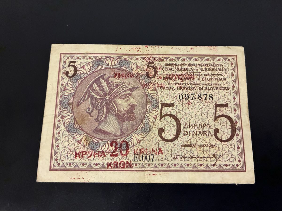 Billets de banque: 5 dinara / 20 kruna, 1919 – D'occasion à Dällikon par Woldbanknoten 1
