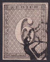 2W, ZÜRICH 6, Type V, 69.Marke, gut gerandet, mit Attest