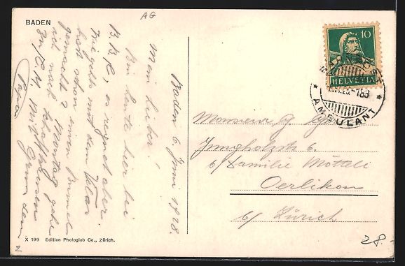 Cartoline postali: AK Baden, Gesamtansicht, 1928 – Usato da Berlin venduto da bartko-reher 1