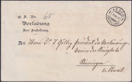 1910, Vorladung von AESCH (BASELLAND), sauber n.BINNINGEN
