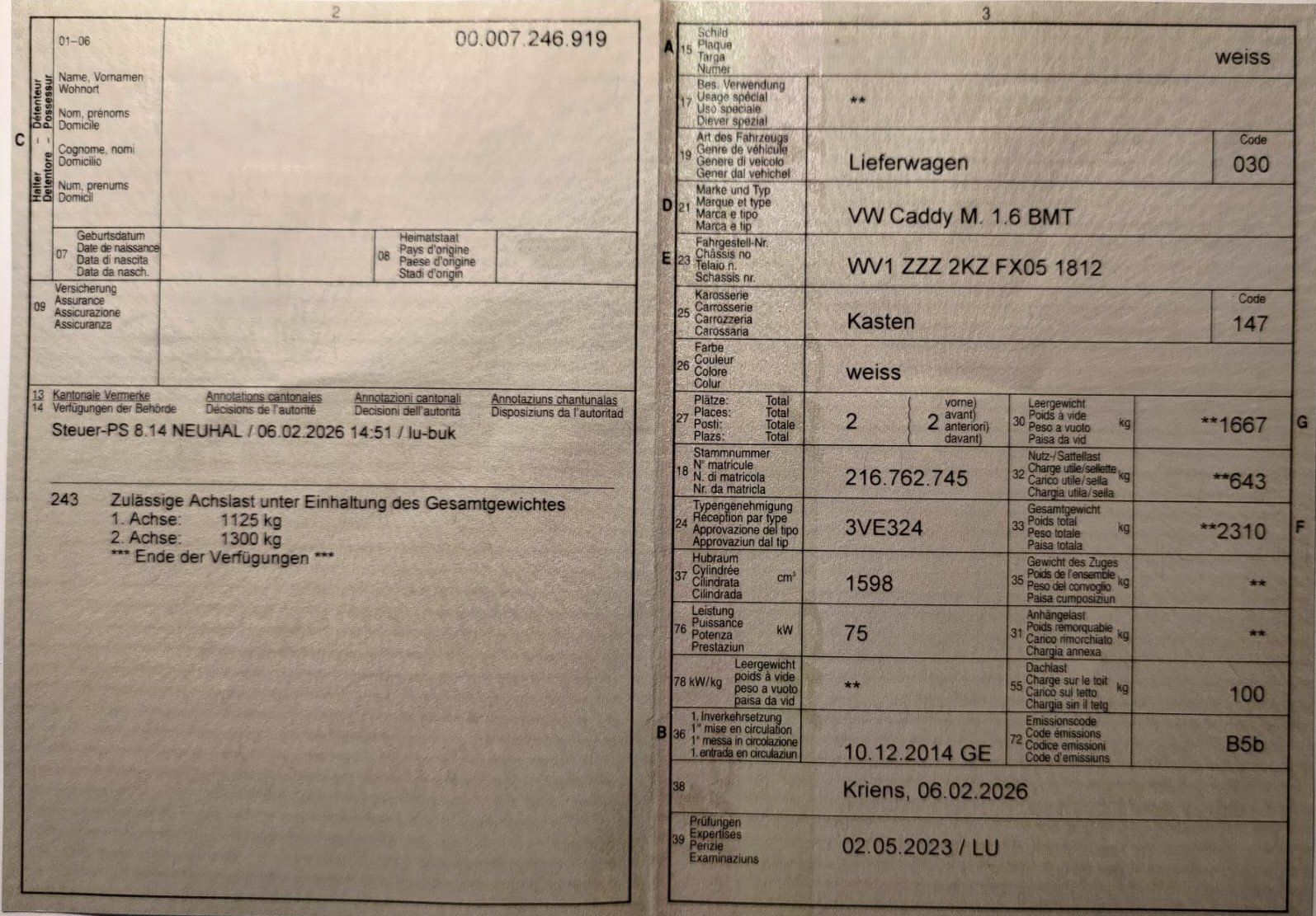 VW Nutzfahrzeuge: VW Caddy Maxi 1.6 TDI BMT – Gebraucht aus Rothenburg von Chuede_Chuederros_1 9