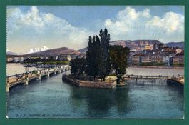 Genève, Pont du Mont-Blanc, Ile Rousseau, ungelaufen,