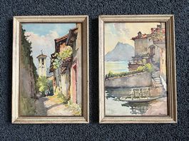 Paar originaler Aquarelle von Gandria, signiert Morne