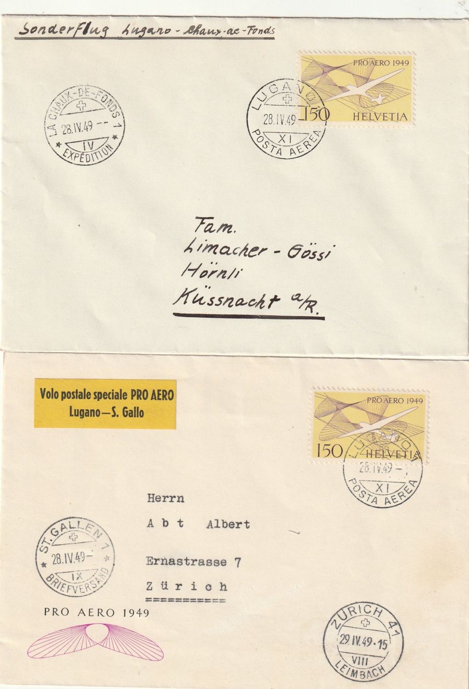 Alle Briefmarken: 4 Briefe Flugpost Pro Aero 1949 – Gebraucht aus Rorschacherberg von fratovi2