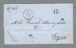 1861, 0 FAIDO + CIFRA-TASSA "15", PER OSOGNA (0 BRÜCKEN-0)